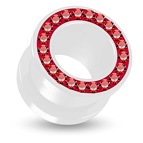 8MM Weißer UV Acryl Double Flared Tunnel mit Roten Kristall Steinen Glitzer Ohr Piercing Weiß Rot Fleischtunnel Verschiedene Größen Plug Tunnel Ohrring Männer Frauen von Monster Piercing