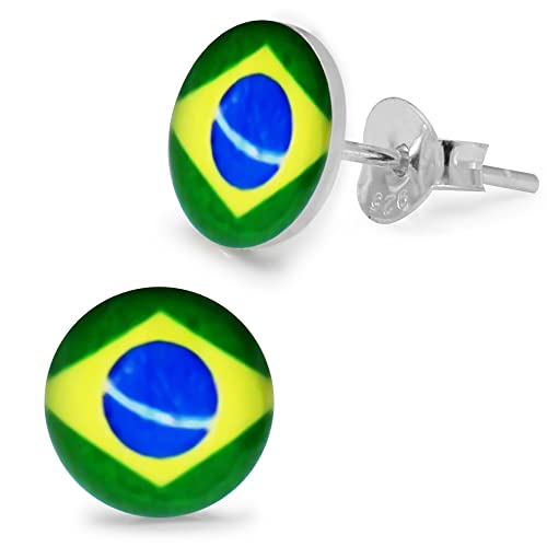 Brasilien Flagge Logo Bild 925 Sterling Silber Ohrstecker von Monster Piercing