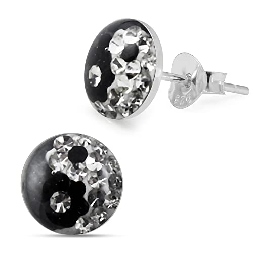 Epoxy Clover Multi Kristall Stein schwarz und klarer Yin Yang 925 Sterling Silber Ohrstecker von Monster Piercing