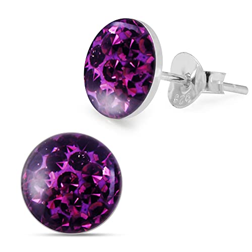 Monster Piercing Epoxy Clover Multi lila Crystal Stein rund 925 Sterling Silber Ohrstecker von AZARIO LONDON