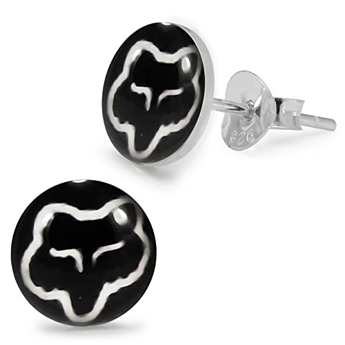 Monster Piercing Fox Gesicht auf schwarzem Hintergrund Logo Bild 925 Sterling Silber Ohrstecker von Monster Piercing