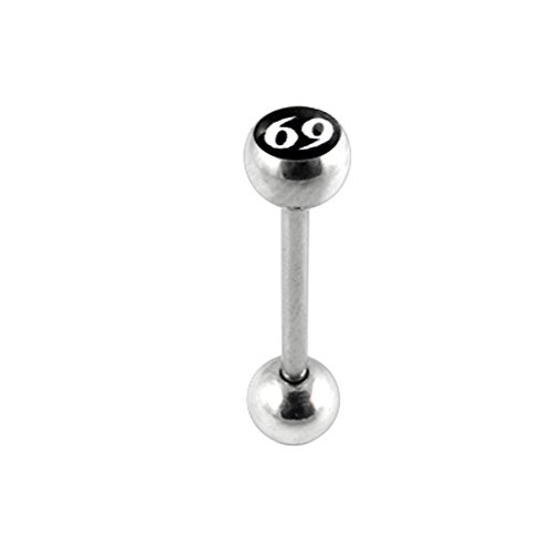 Logoball Bild schwarz 69 mit 14 Gauge - 14MM Länge 316L chirurgischer Stahl Straight Barbell Zunge Bar Piercing von Monster Piercing