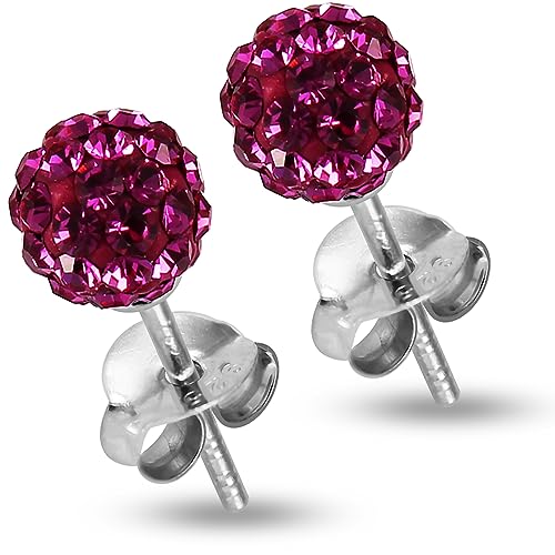 Monster Piercing 10 MM Multi Fuchsia Kristall Stein Kugel 925 Sterling Silber Stud Ohrring Schmuck von Monster Piercing