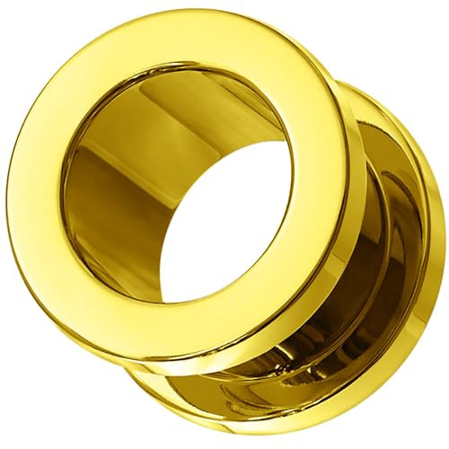 Monster Piercing | 316L Chirurgenstahl Double Flared Tunnel | Gold | Ohr Piercing Fleischtunnel Plug Tunnel Ohrring Männer Frauen | Durchmesser: 1,2MM bis 30MM von AZARIO LONDON