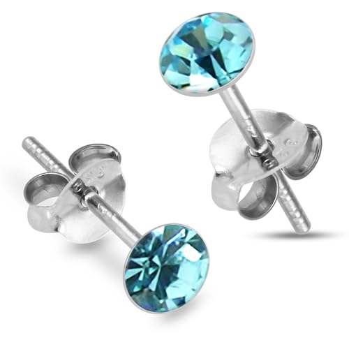 Monster Piercing 3MM Runde Aquamarin März Birthstone 925 Sterling Silber Ohrstecker von Monster Piercing