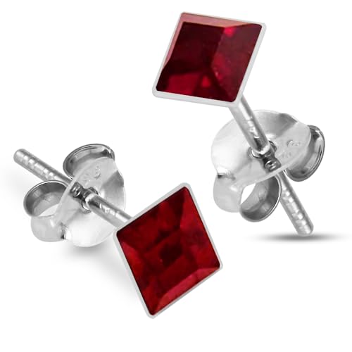 Monster Piercing 3MM quadratisch Granat Januar Birthstone 925 Sterling Silber Ohrstecker von Monster Piercing