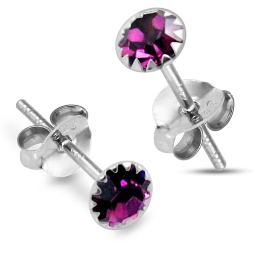 Monster Piercing 4MM Flower Set Amethyst Februar Birthstone 925 Sterling Silber Ohrstecker von Monster Piercing