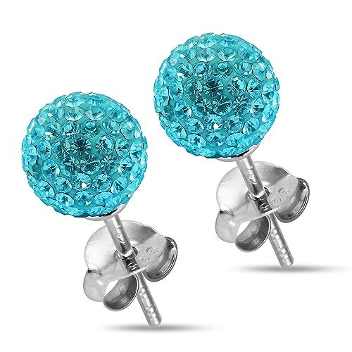 8 MM Multi Aqua Crystal Stein Kugel 925 Sterling Silber Stud Ohrring Schmuck von Monster Piercing