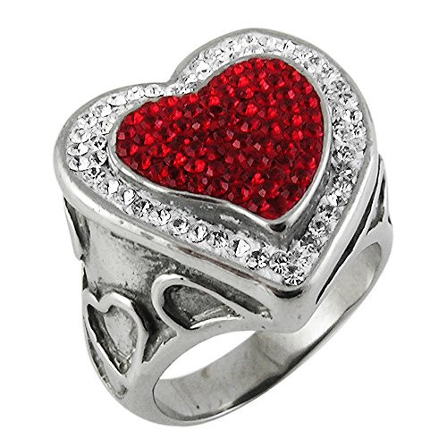 Monster Piercing Bunte Doppelschicht rotes Herz Multi Kristall Stein Edelstahl Finger Ring Schmuck - Größe 8 (Größe 57,0) von Monster Piercing