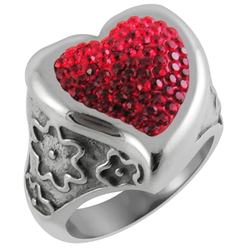 Monster Piercing Bunte Doppelschicht rotes Herz Multi Kristall Stein Edelstahl Finger Ring Schmuck - Größe 9 (Größe 58,9) von Monster Piercing