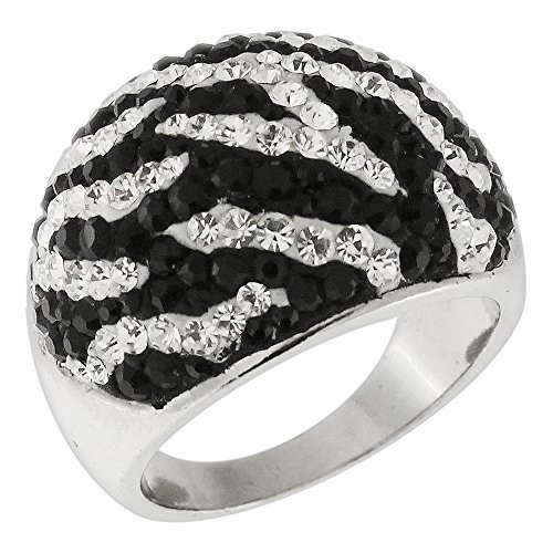 Monster Piercing Bunte Zebra Streifen Multi Kristall Stein Edelstahl Finger Ring Schmuck - Größe 8 (Größe 57,0) von Monster Piercing