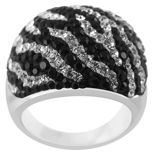 Monster Piercing Bunte Zebra Streifen Multi Kristall Stein Edelstahl Finger Ring Schmuck - Größe 9 (Größe 58,9) von Monster Piercing