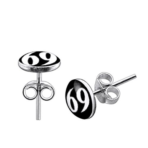 Monster Piercing Nummer 69 auf schwarzem Hintergrund Logo Bild 925 Sterling Silber Ohrstecker von Monster Piercing