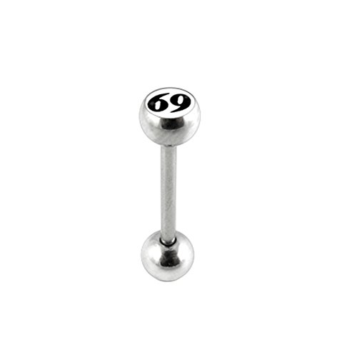Monster Piercing Weiß 69 Bild Logoball mit 14 Gauge - 19MM Länge 316L chirurgischer Stahl Straight Barbell Zunge Bar Piercing von Monster Piercing