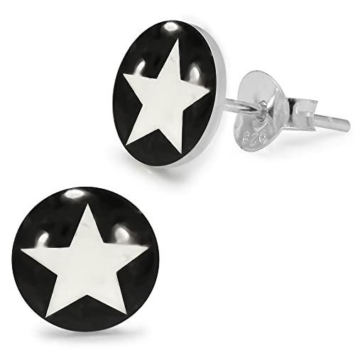 Monster Piercing Weißer Stern auf schwarzem Hintergrund Logo Bild 925 Sterling Silber Ohrstecker von Monster Piercing