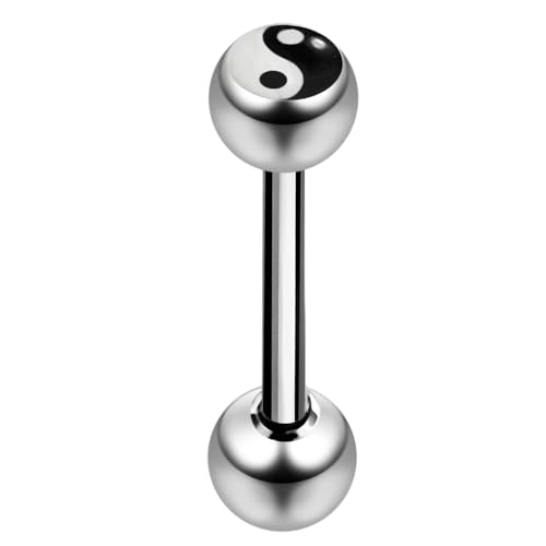 Monster Piercing Yin Yang Logo Bild Ball mit 14 Gauge - 16MM Länge 316L chirurgischer Stahl Straight Barbell Zunge Bar Piercing von Monster Piercing