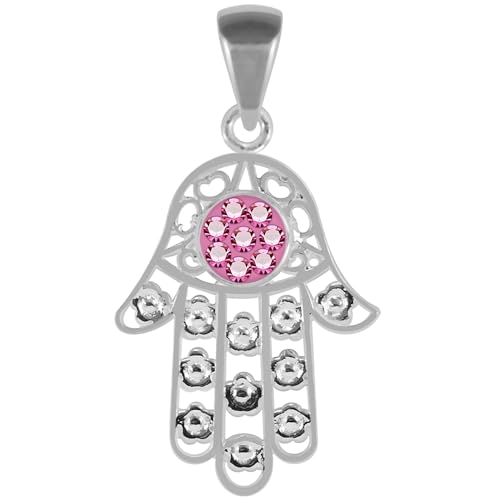 Rosa Multi Kristall steinerne Blume Fatima Hand 925 Sterling Silber Anhänger von Monster Piercing