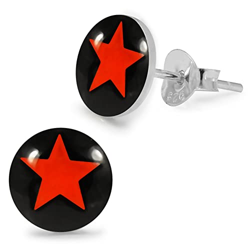 Monster Piercing Roter Stern auf schwarzem Hintergrund Logo Bild 925 Sterling Silber Ohrstecker von Monster Piercing