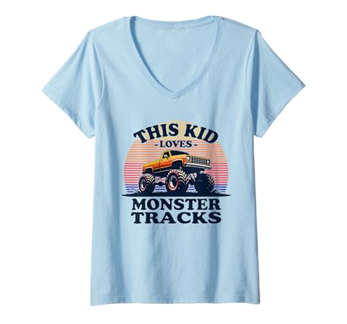 Damen Dieses Kind liebt Monster Trucks für Männer und Jungen T-Shirt mit V-Ausschnitt von Monster Truck Adventures Co.