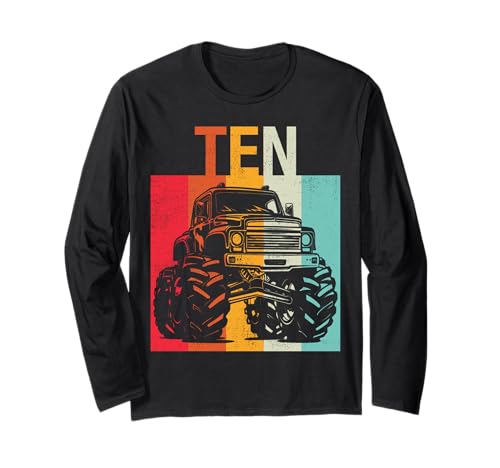 10. Geburtstag Retro Monster Truck 10 Jahre Jungen Mädchen Kinder Langarmshirt von Monster Truck Birthday Retro Apparel Boys Girls