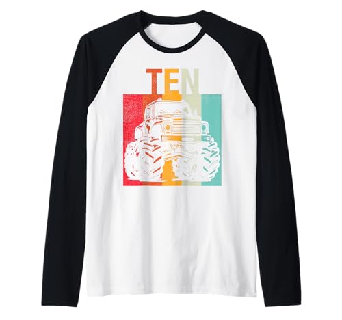 10. Geburtstag Retro Monster Truck 10 Jahre Jungen Mädchen Kinder Raglan von Monster Truck Birthday Retro Apparel Boys Girls
