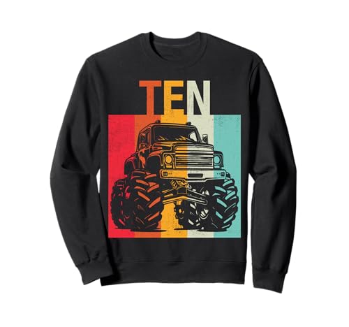 10. Geburtstag Retro Monster Truck 10 Jahre Jungen Mädchen Kinder Sweatshirt von Monster Truck Birthday Retro Apparel Boys Girls