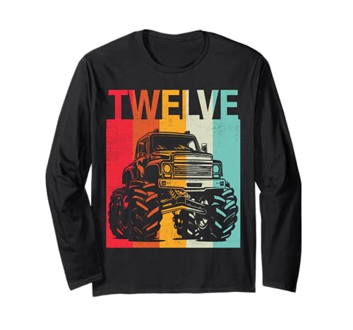 12. Geburtstag Retro Monster Truck 12 Jahre Jungen Mädchen Kinder Langarmshirt von Monster Truck Birthday Retro Apparel Boys Girls