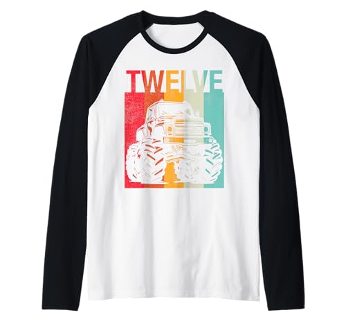 12. Geburtstag Retro Monster Truck 12 Jahre Jungen Mädchen Kinder Raglan von Monster Truck Birthday Retro Apparel Boys Girls