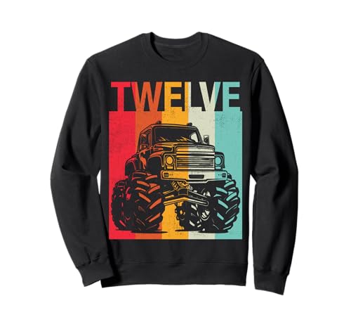 12. Geburtstag Retro Monster Truck 12 Jahre Jungen Mädchen Kinder Sweatshirt von Monster Truck Birthday Retro Apparel Boys Girls