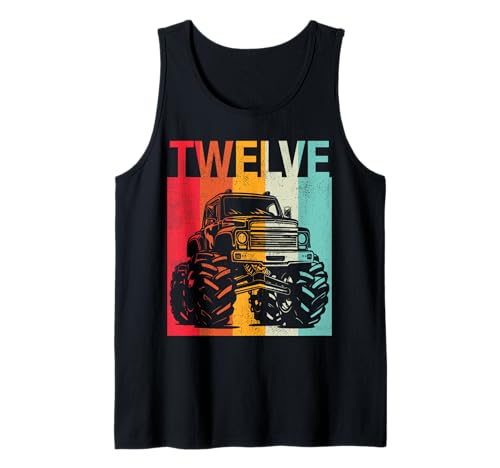 12. Geburtstag Retro Monster Truck 12 Jahre Jungen Mädchen Kinder Tank Top von Monster Truck Birthday Retro Apparel Boys Girls