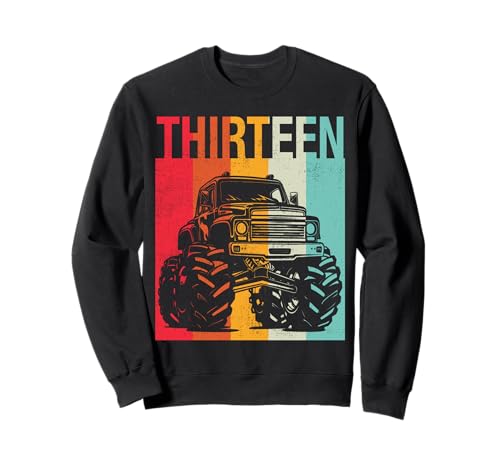 13. Geburtstag Retro Monster Truck 13 Jahre Jungen Mädchen Kinder Sweatshirt von Monster Truck Birthday Retro Apparel Boys Girls