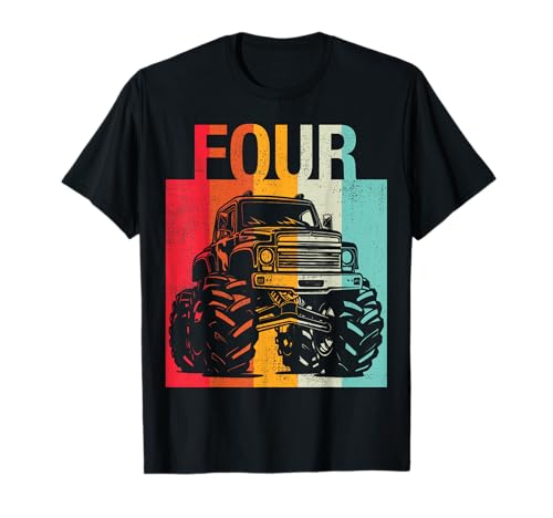 4. Geburtstag Retro Monster Truck 4 Jahre Jungen Mädchen Kinder T-Shirt von Monster Truck Birthday Retro Apparel Boys Girls