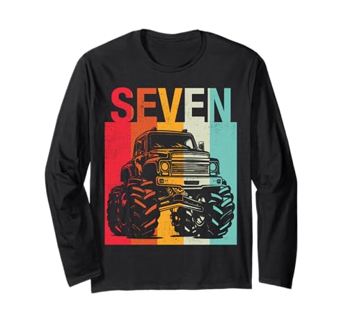 7. Geburtstag Retro Monster Truck 7 Jahre Jungen Mädchen Kinder Langarmshirt von Monster Truck Birthday Retro Apparel Boys Girls