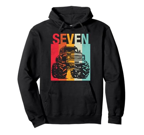 7. Geburtstag Retro Monster Truck 7 Jahre Jungen Mädchen Kinder Pullover Hoodie von Monster Truck Birthday Retro Apparel Boys Girls