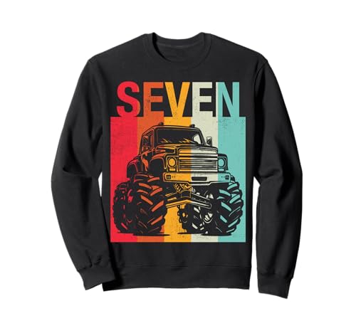 7. Geburtstag Retro Monster Truck 7 Jahre Jungen Mädchen Kinder Sweatshirt von Monster Truck Birthday Retro Apparel Boys Girls