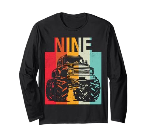 9. Geburtstag Retro Monster Truck 9 Jahre Jungen Mädchen Kinder Langarmshirt von Monster Truck Birthday Retro Apparel Boys Girls