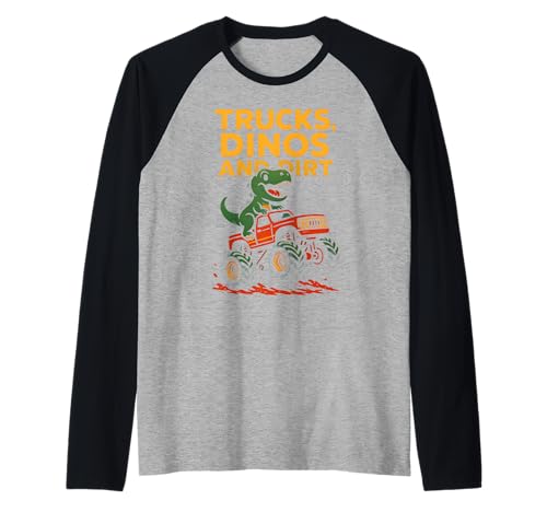 Süßer Kinder T-Rex Dinosaurier auf Monstertruck Mädchenparty Raglan von Monster Truck Magic - Boys and Girls Truck Apparel