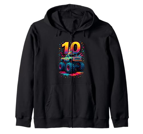 Monster Truck Geburtstag 10. Geburtstag 10 Jahre alte Jungen Mädchen Kind Kapuzenjacke von MonsterTruckAxis1