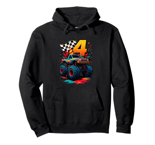Monster Truck Geburtstag 4. Geburtstag 4 Jahre alte Jungen Mädchen Kinder Pullover Hoodie von MonsterTruckAxis1