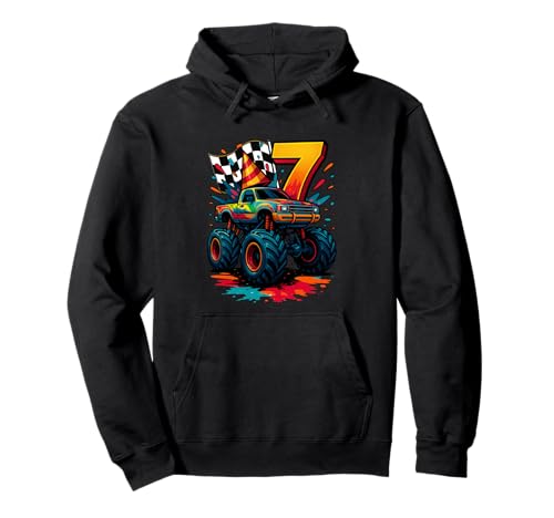 Monster Truck Geburtstag 7. Geburtstag 7 Jahre alte Jungen Mädchen Kinder Pullover Hoodie von MonsterTruckAxis1