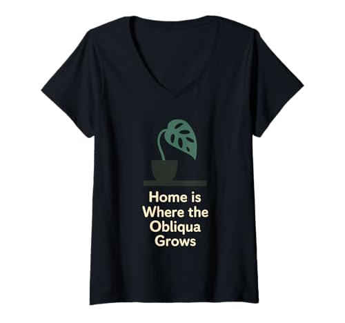 Damen Monstera Obliqua Seltene Pflanzensammler Blattliebhaber Indoor Geschenk T-Shirt mit V-Ausschnitt von Monstera Foliage Botanical Plant Parent Houseplant