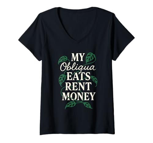 Damen Monstera Obliqua Seltene Pflanzensammler Blattliebhaber Indoor Geschenk T-Shirt mit V-Ausschnitt von Monstera Foliage Botanical Plant Parent Houseplant