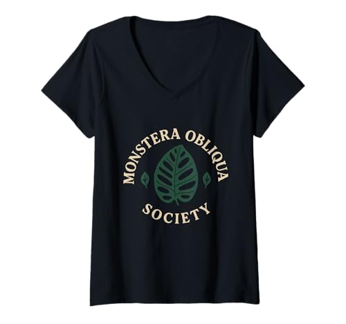 Damen Monstera Obliqua Seltene Pflanzensammler Blattliebhaber Indoor Geschenk T-Shirt mit V-Ausschnitt von Monstera Foliage Botanical Plant Parent Houseplant