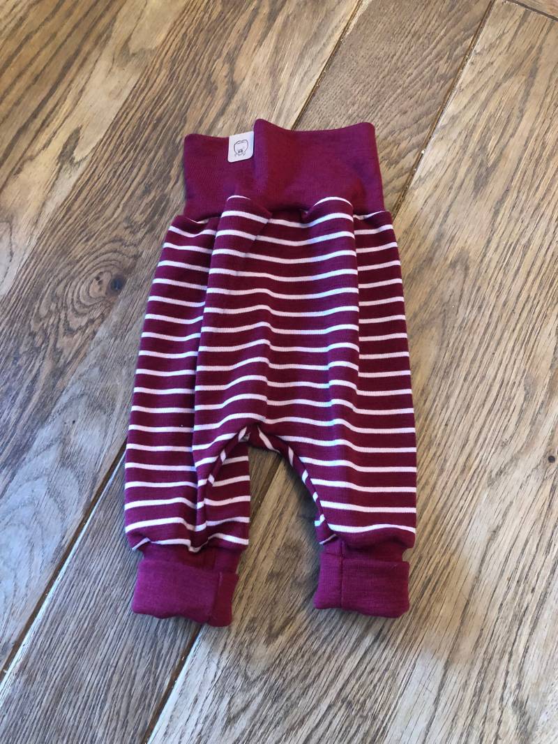Babypumphose Wolle/Seide Weinrot /Hellrose Geringelt von MonsterchenShop
