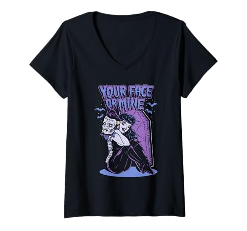 Damen Goth Girl Glamour Pinup Emo Undead Dein Gesicht oder meins T-Shirt mit V-Ausschnitt von Monsters and Martians