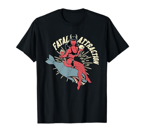 Tödliche Anziehung Bomber Nase Kunst Pinup Mädchen Teufel Militär T-Shirt von Monsters and Martians