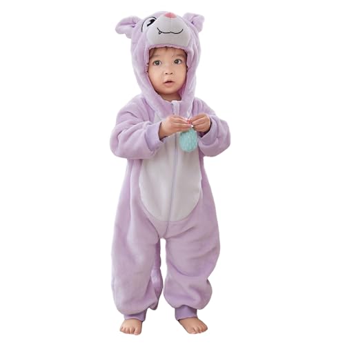Baby Overall Winter Baby Strampler Warm Flanell Dinosaurier Einhorn Kostüme für Baby, Cute Onesie Schlafanzug Kapuze Kinder Pyjamas Schlafsack mit Ärmel Füßen Fledermäuse Lila 70(0-6 Monate) von Monstoyo