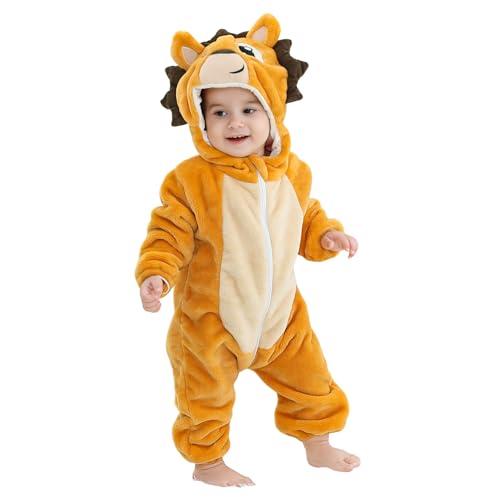 Baby Overall Winter Baby Strampler Warm Flanell Dinosaurier Einhorn Kostüme für Baby, Cute Onesie Schlafanzug Kapuze Kinder Pyjamas Schlafsack mit Ärmel Füßen Igel Gelb 70(0-6 Monate) von Monstoyo