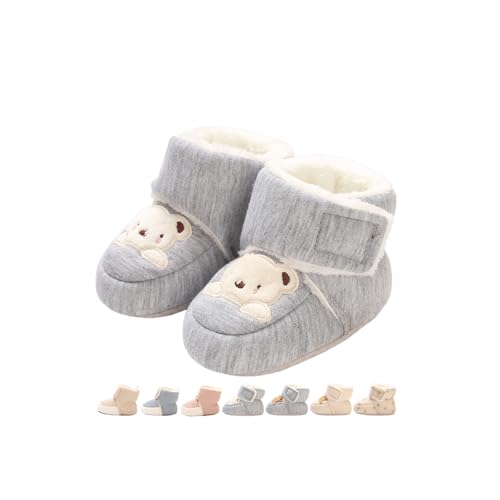 Baby Winterschuhe Wärme Babyschuhe Winter Anti-Rutsch Verstellbare Neugeborene Schneeschuhe Lauflernschuhe Gefütterte Thermo Fleece Krabbelschuhe Hausschuhe Winterstiefel Bären Grau 0-6 Monate von Monstoyo