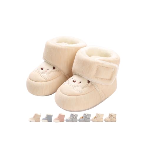 Baby Winterschuhe Wärme Babyschuhe Winter Anti-Rutsch Verstellbare Neugeborene Schneeschuhe Lauflernschuhe Gefütterte Thermo Fleece Krabbelschuhe Hausschuhe Winterstiefel Bären Khaki 12-18 Monate von Monstoyo